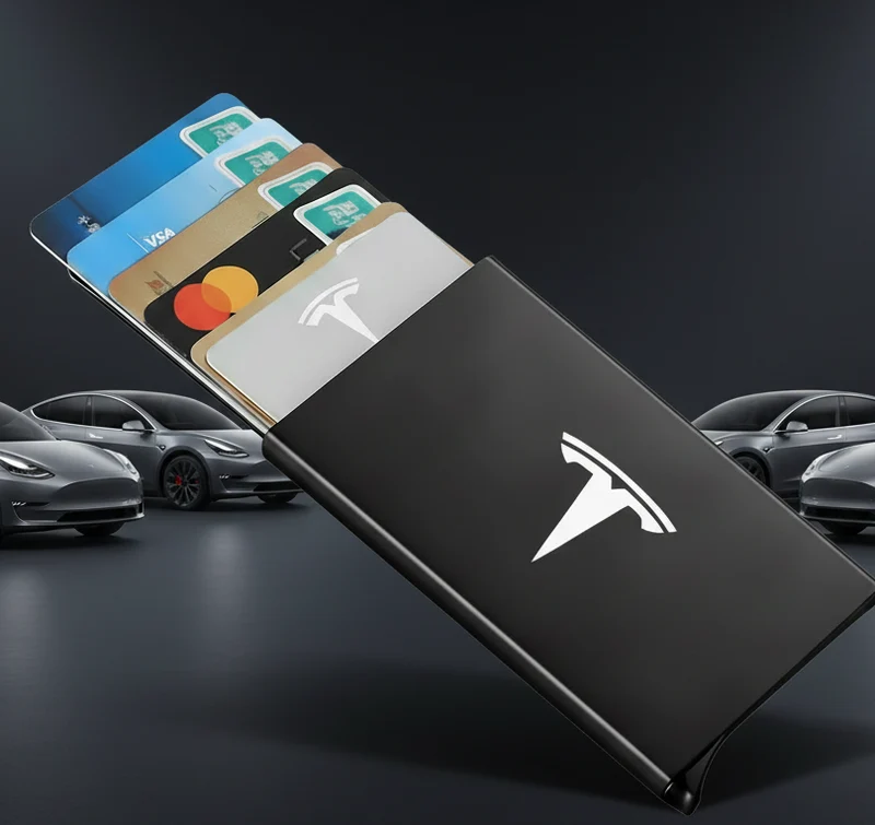 Intelligente RFID-Geldbörse mit Ausweis für Bankkarten oder Tesla-Schlüsselkarten mit Tesla-Logo in Schwarz, Rot oder Silber