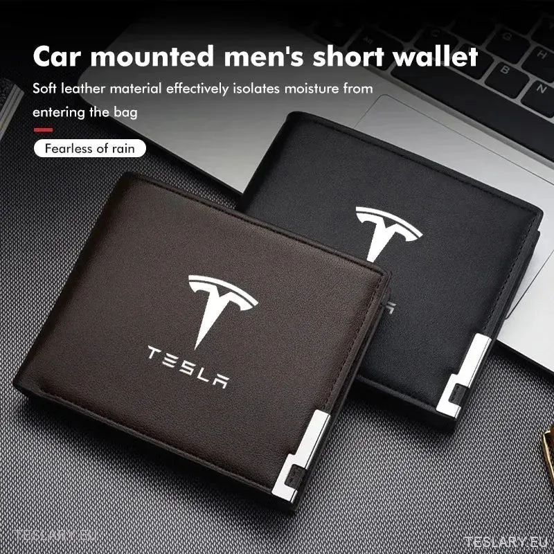 Geldbörse/Führerscheinetui aus schwarzem PU-Leder mit Tesla-Logo – Tesla-Geschenkserie