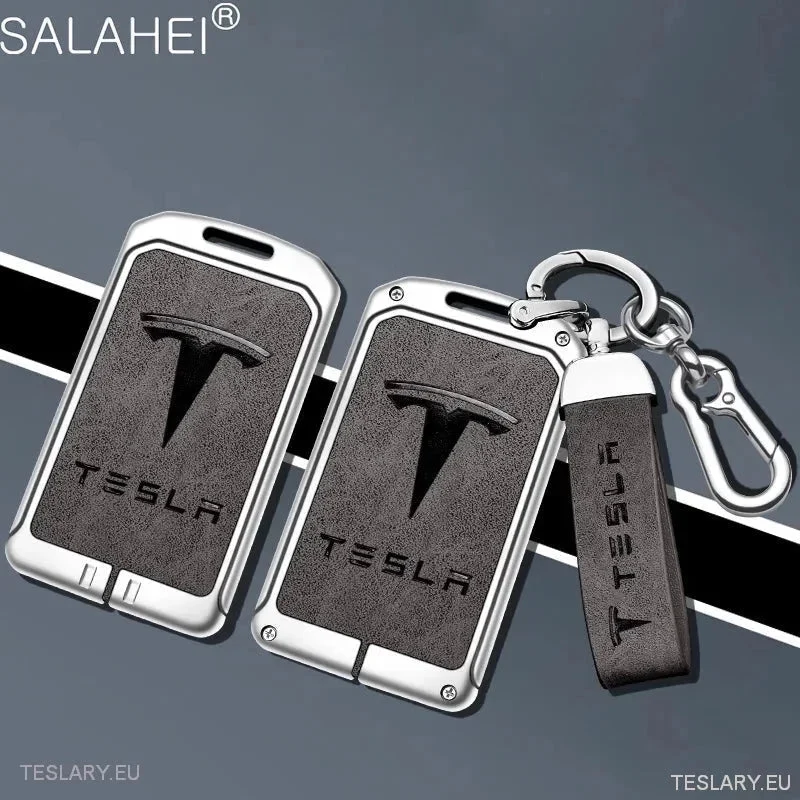Schlüsseletui aus Metall und Leder für Tesla 3/Y RFID-Schlüssel mit Logo