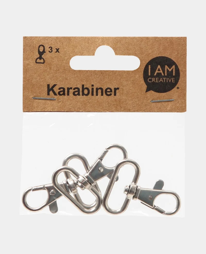 Karabiner mit Drehgelenk, Silber, 42 x 30 mm, 3 Stk.