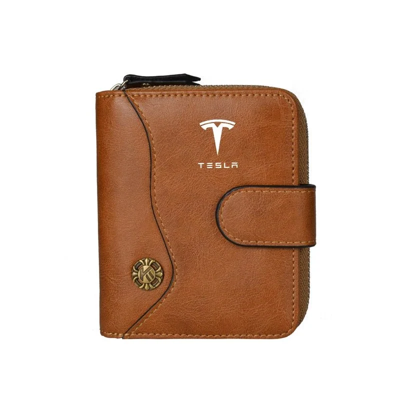 Geldbörse im Vintage-Stil mit Turmschnalle, Karten- und Münzfach mit Tesla-Logo