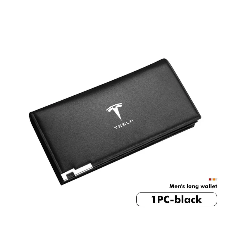 Lange Herren-Geldbörse aus Leder mit RFID-Schutz, Reißverschlussfächern für Führerschein und Kreditkarten sowie Tesla-Logo