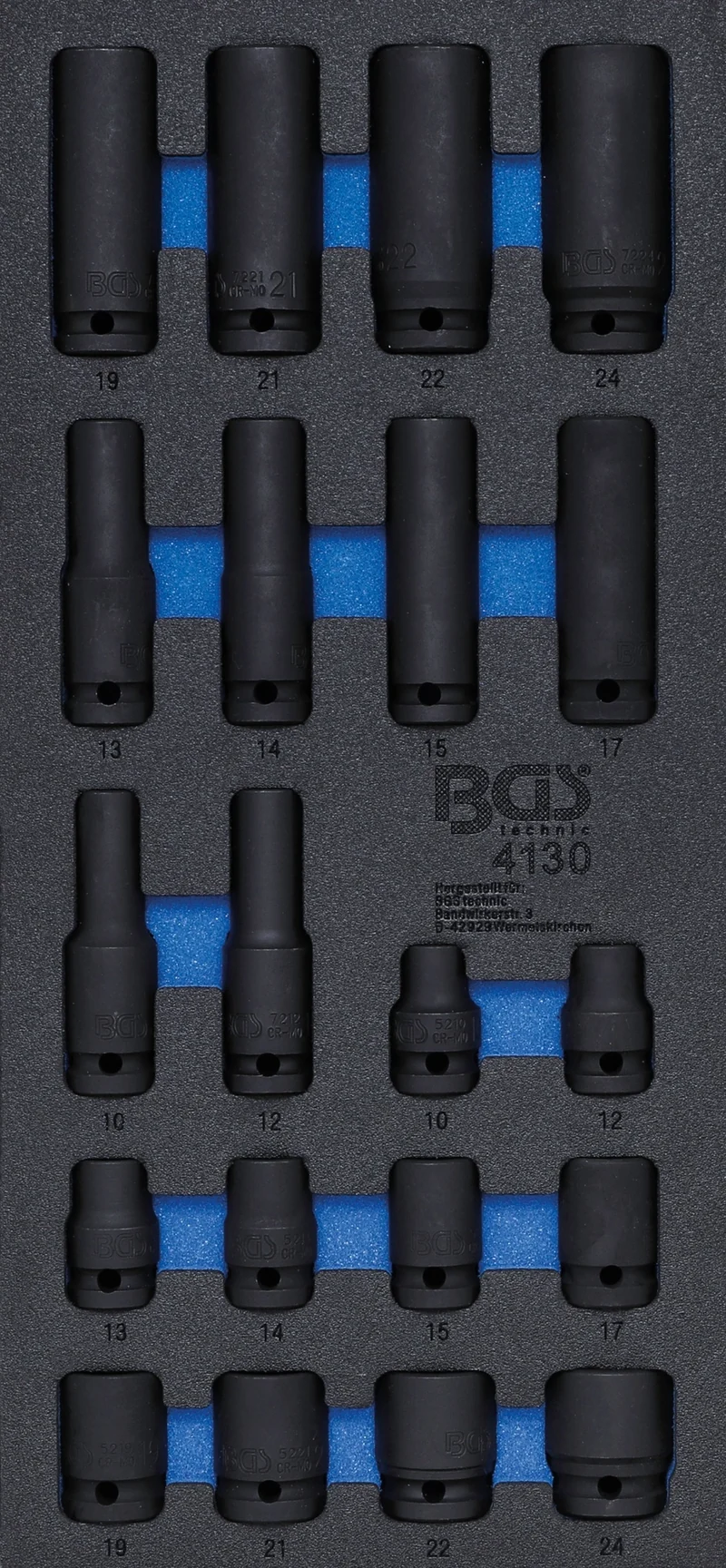BGS 4130 Satz Kraft Steckschlüsseleinsätze Sechskant Antrieb 12,5mm (1/2") SW 10 - 24mm Werkstattwageneinlage 1/3