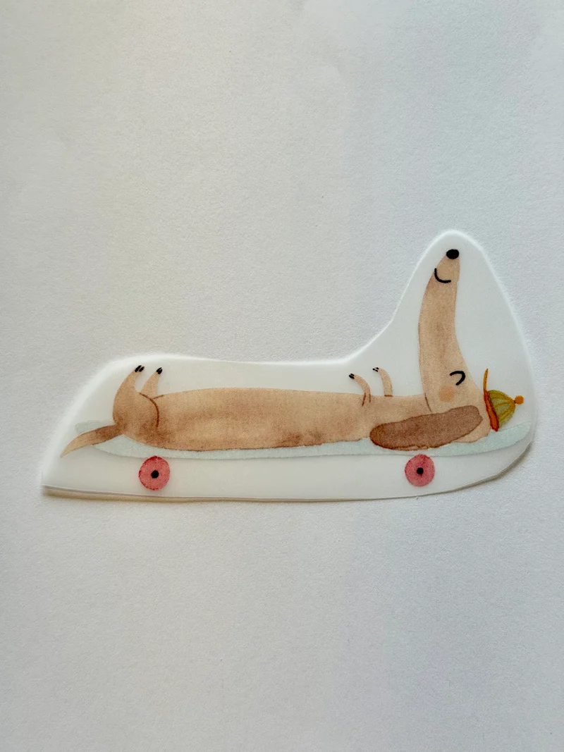 Bügelbild Skateboard Dackel