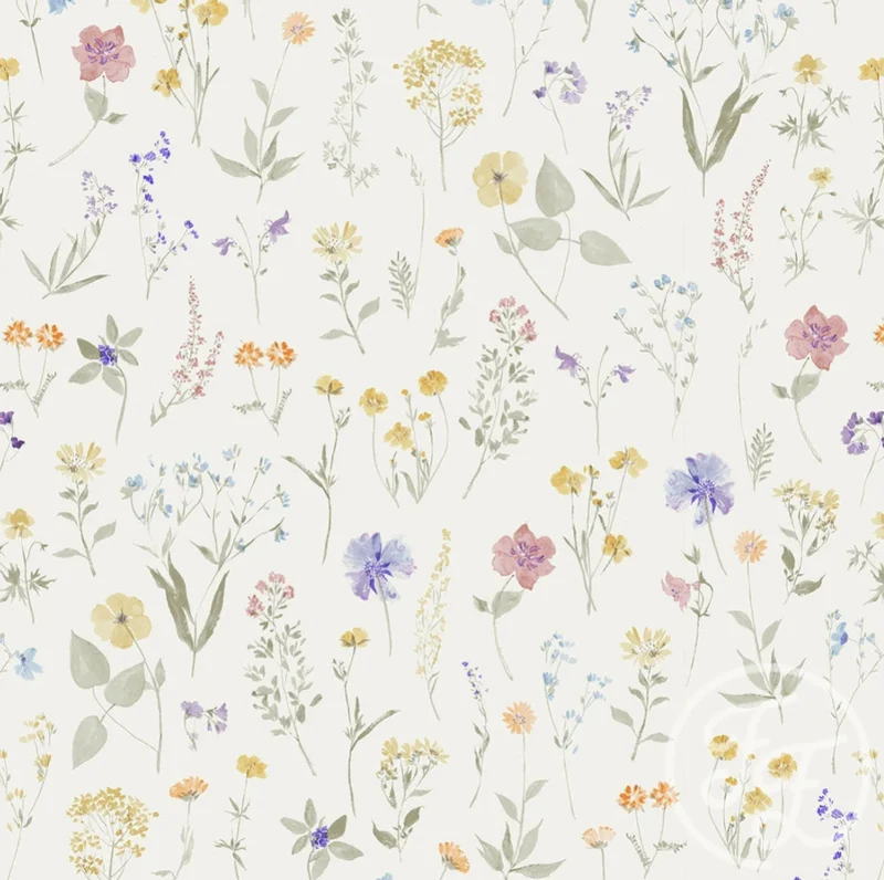 Family Fabrics / Baby Rib 260g „Wild Flowers Off White“