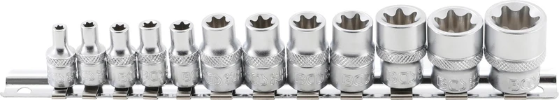 BGS 2038 Satz Steckschlüsseleinsätze E-Profil Antrieb Innenvierkant 6,3mm (1/4") / 10mm (3/8") SW E4 - E20