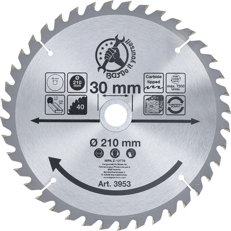 BGS DIY 3953 Hartmetall Kreissägeblatt Ø210 x 30 x 2,6mm 40 Zähne
