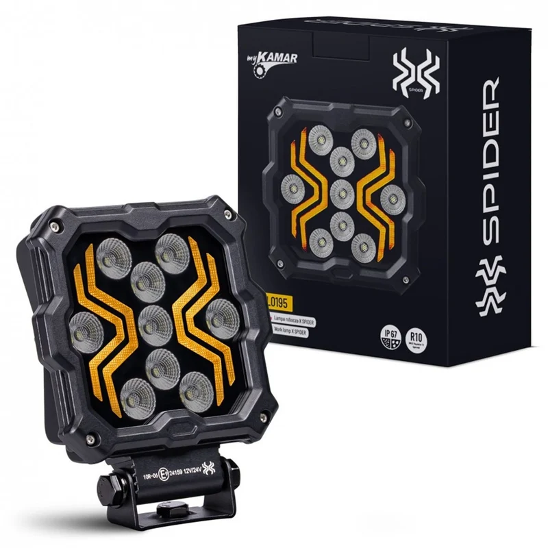 KAMAR L0195 LED Arbeitsscheinwerfer X-SPIDER 2 9x LED mit gelber LED-Lichtleiste 12/24 Volt
