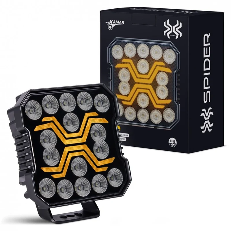 KAMAR L0194 LED Arbeitsscheinwerfer X-SPIDER 16x LED mit gelber LED-Lichtleiste 12/24 Volt