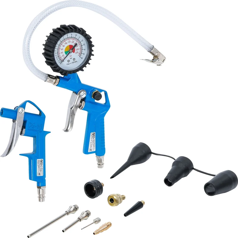BGS 3369 Druckluft Ausblaspistole und Reifenfüllpistolen-Satz Manomometer 10 teilig
