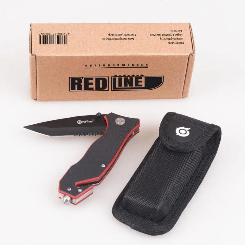 Rettungsmesser RED LINE mit teilweiser Sägeverzahnung mit Holster