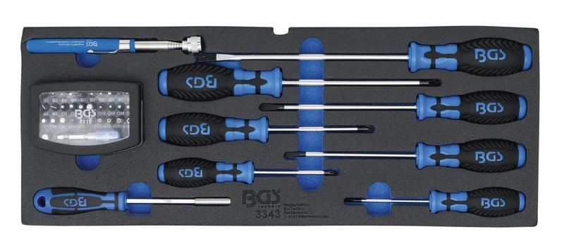 BGS 3343 Werkzeugeinlage Schaumeinlage Schraubendreher Bitsatz Magnetheber für BGS 3312 & 3318 41 teilig