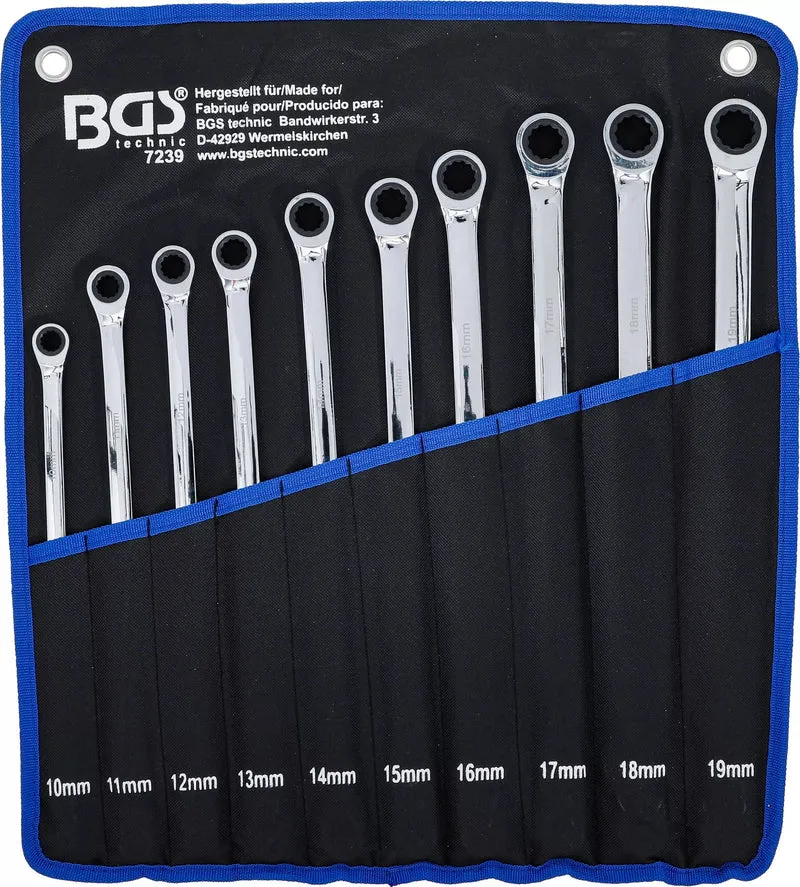 BGS 7239 Satz Ratschenringschlüssel Ringschlüssel extra lang SW 10 - 19mm 10 teilig
