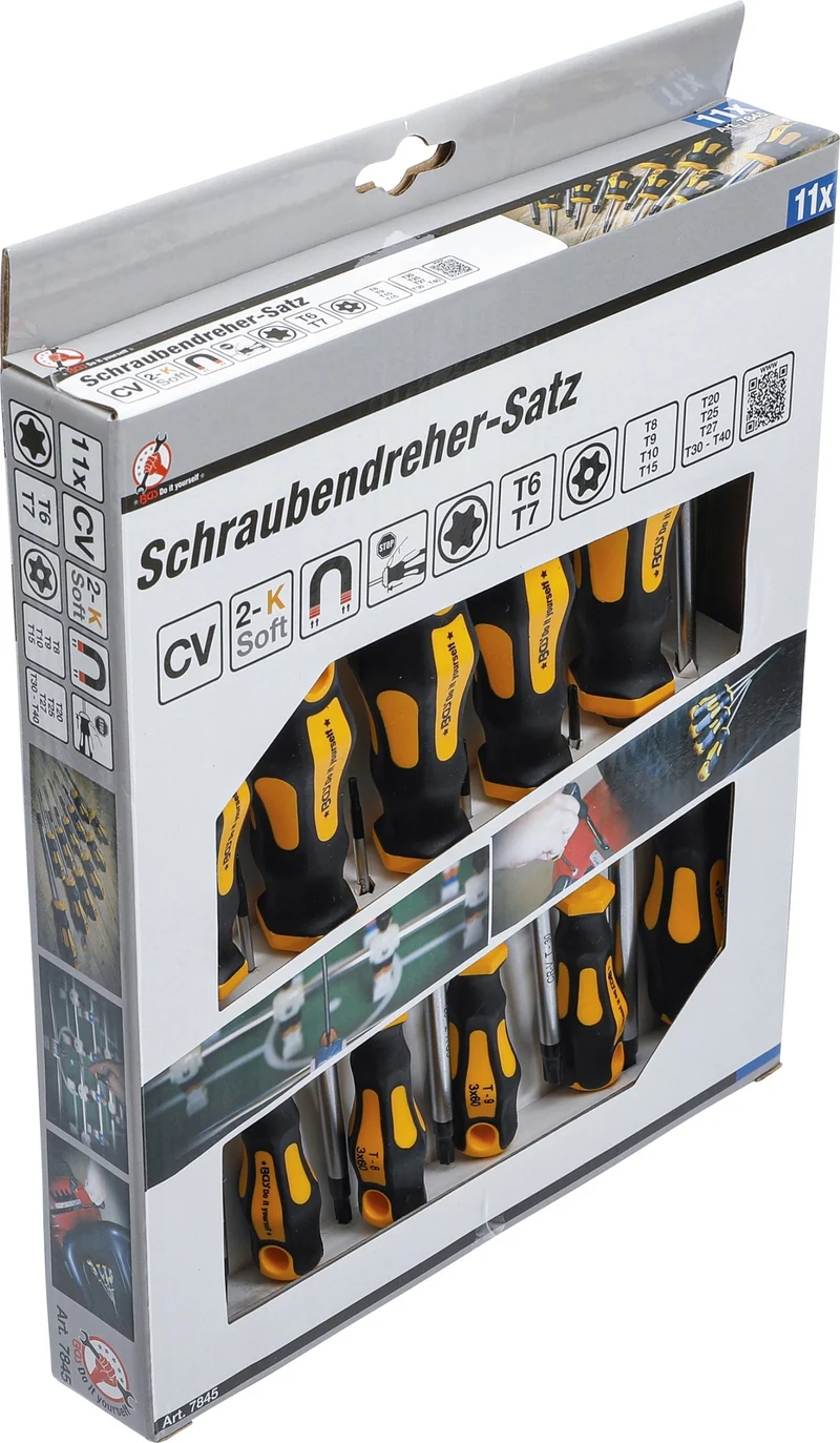BGS DIY 7845 Satz TORX Schraubendreher T-Profil mit Stirnlochbohrung T6-T40