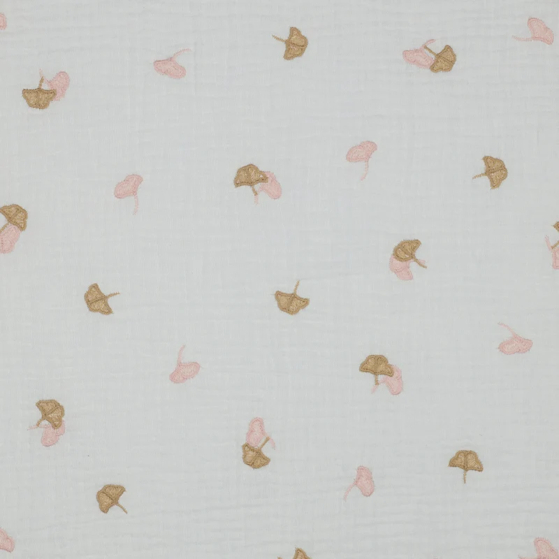 Musselin/Double Gauze “Embroidery Ginkgo Off White”
