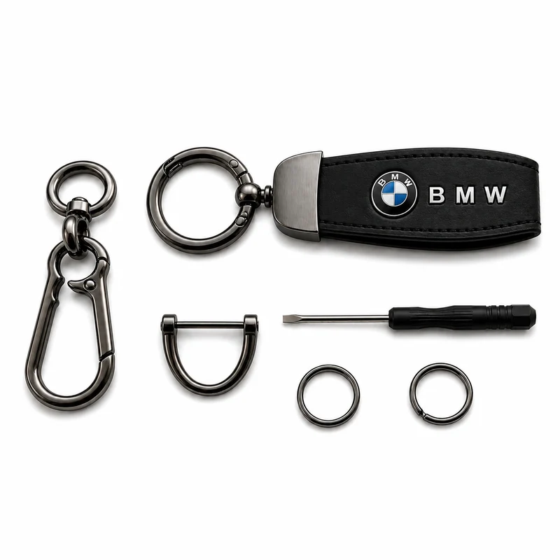 Sleutelhanger met karabijnhaak en zwarte band – geschikt voor BMW