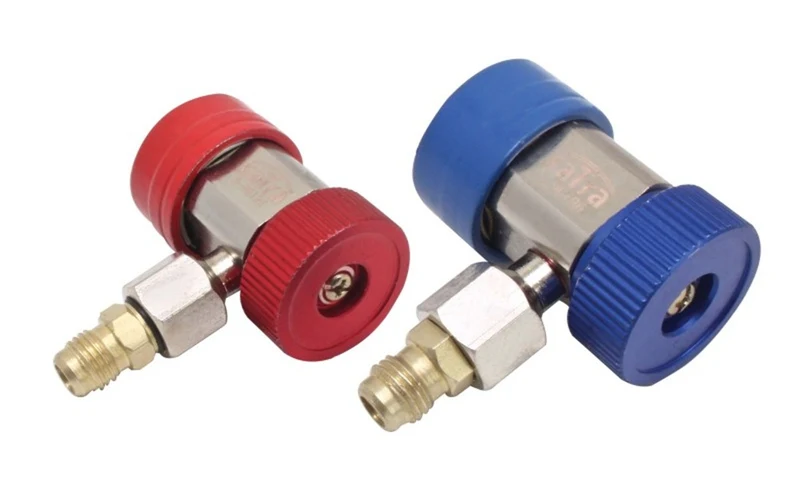 SATRA S-90196 Set Schnellkupplungen R134A 90° Hochdruck/Niederdruck 1/4" SAE für Fahrzeug-Klimaanlagen