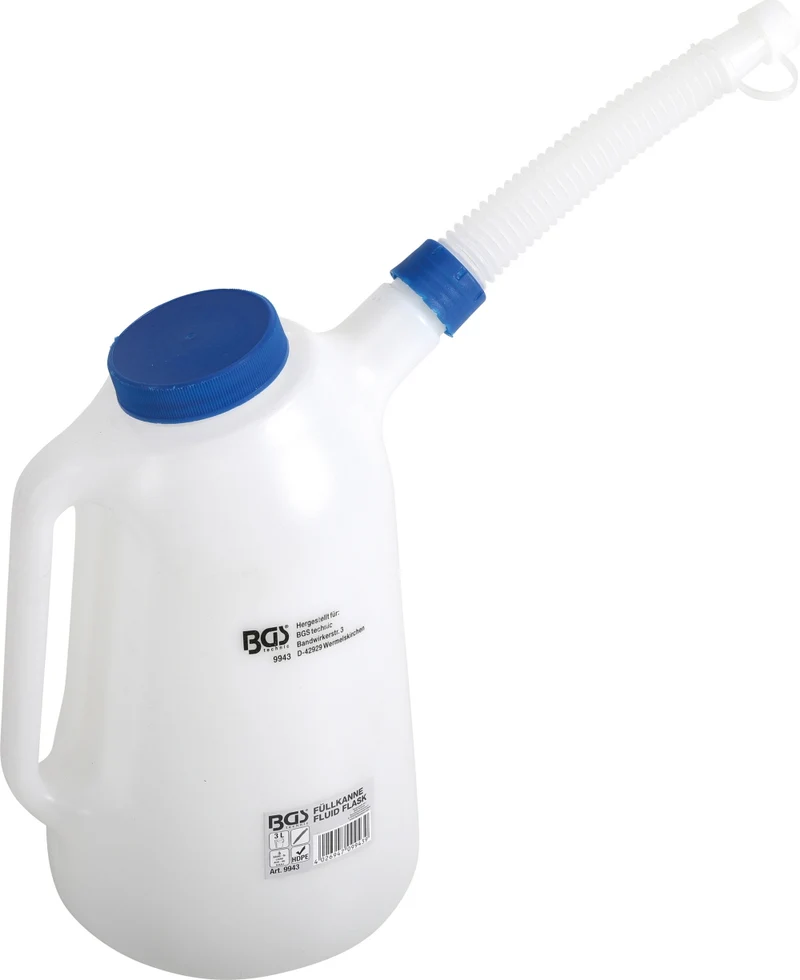BGS 9943 Füllkanne zum Einfüllen Öl Wasser Diesel Ölkanne mit flexiblem Ausgussstutzen und Deckel 3 Liter