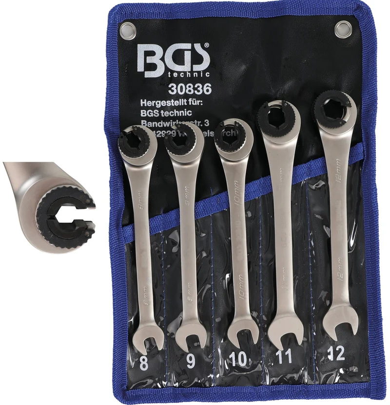 BGS 30836 Satz Ratschenringmaulschlüssel SW 8 - 12mm offen 5 tlg