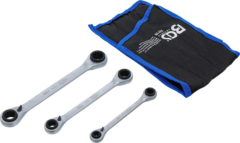 BGS 74718 Satz Doppel Ratschenringschlüssel 4-in-1 umschaltbar 3 teilig