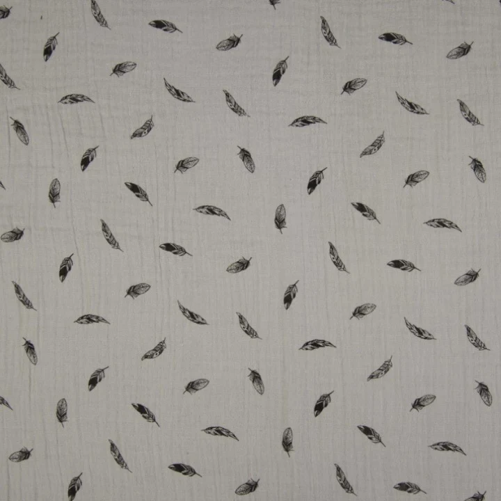 Musselin/Double Gauze silver grey “Federn“ 65cm