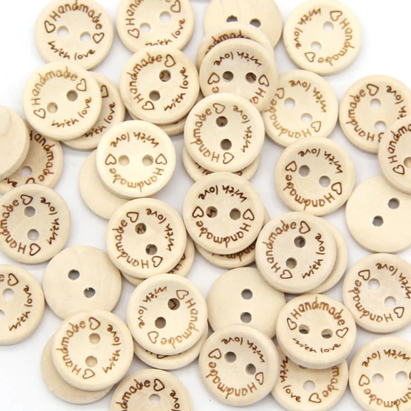 Holzknopf "Handmade w. Love" in versch. Grössen (5er-Pack)