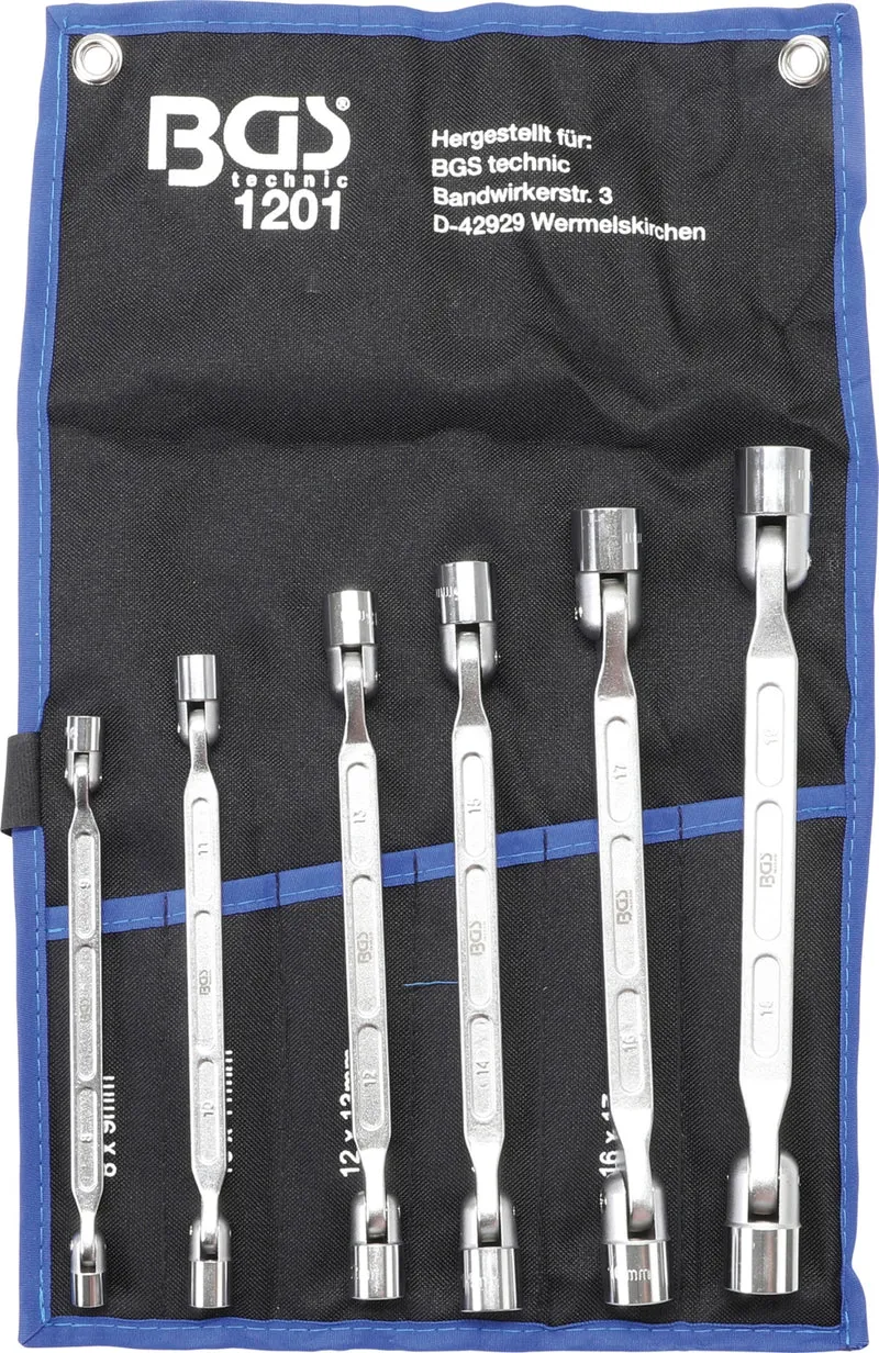 BGS 1201 Satz Doppelringschlüssel mit flexiblen Köpfen 6 teilig