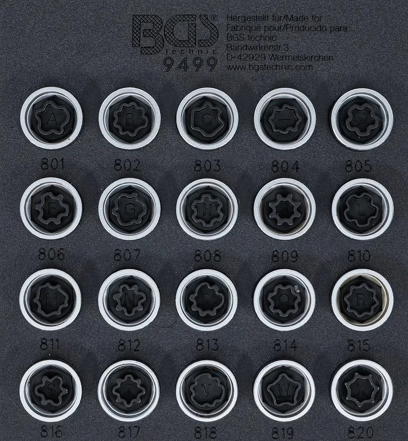 BGS 9499 Satz Werkzeug für Felgenschlösser für Audi 20 teilig Werkstattwageneinlage 1/6