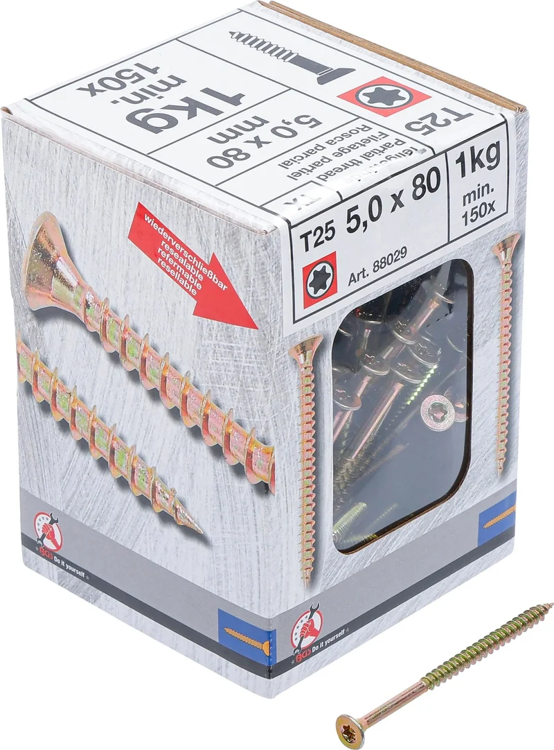 BGS DIY 88029 Mehrzweckschrauben T-Profil (für Torx) T25 5,0 x 80mm 150 Stück 1kg