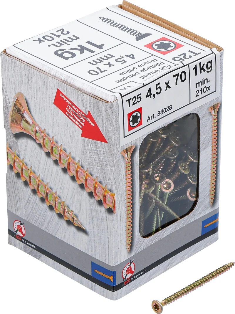 BGS DIY 88028 Mehrzweckschrauben T-Profil (für Torx) T20 4,5 x 70mm 210 Stück 1kg