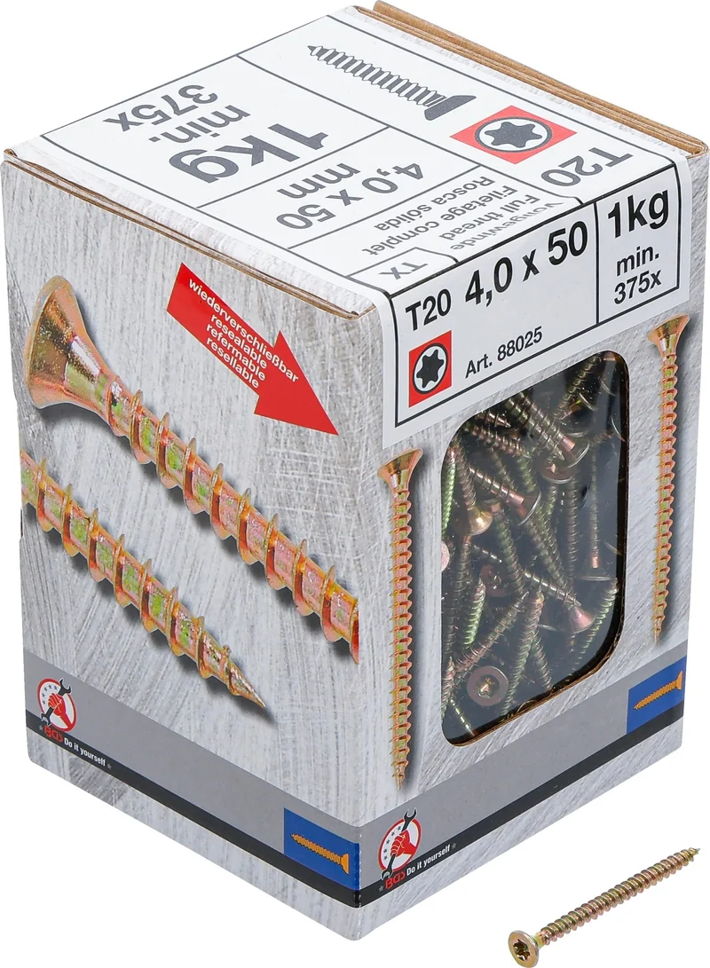 BGS DIY 88025 Mehrzweckschrauben T-Profil (für Torx) T20 4,0 x 50mm 375 Stück 1kg