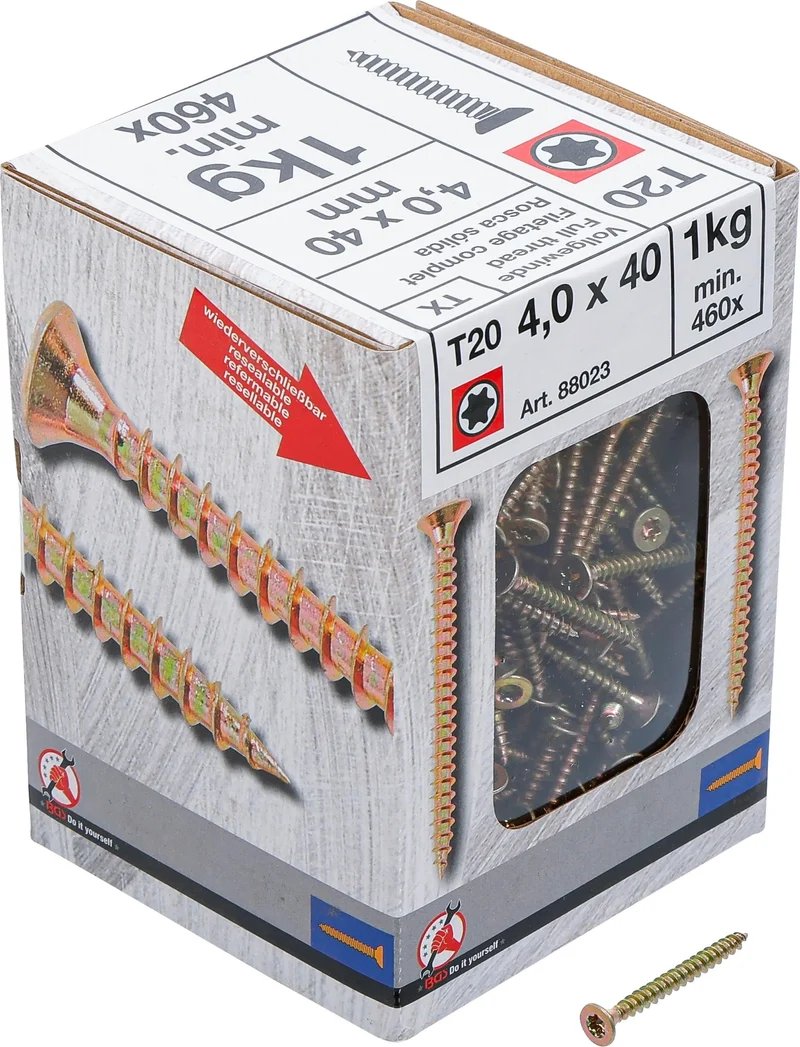 BGS DIY 88023 Mehrzweckschrauben T-Profil (für Torx) T20 4,0 x 40mm 460 Stück 1kg