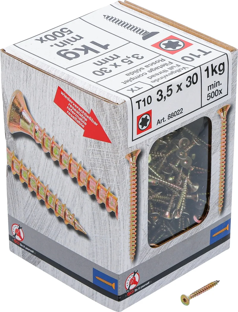 BGS DIY 88022 Mehrzweckschrauben T-Profil (für Torx) T10 3,5 x 30mm 500 Stück 1kg