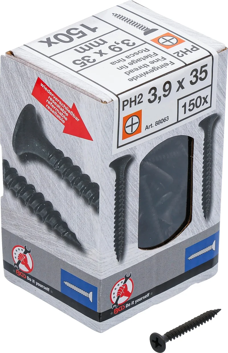 BGS DIY 88063 Schnellbauschrauben PH2 Feingewinde 3,9 x 35mm 150 Stück
