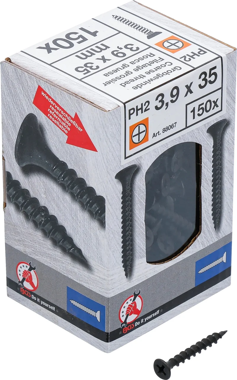 BGS DIY 88067 Schnellbauschrauben PH2 Grobgewinde 3,9 x 35mm 150 Stück