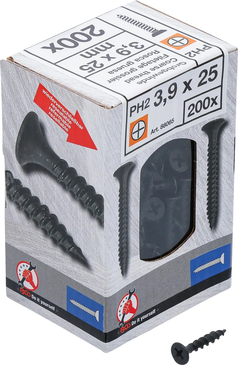 BGS DIY 88065 Schnellbauschrauben PH2 Grobgewinde 3,9 x 25mm 200 Stück