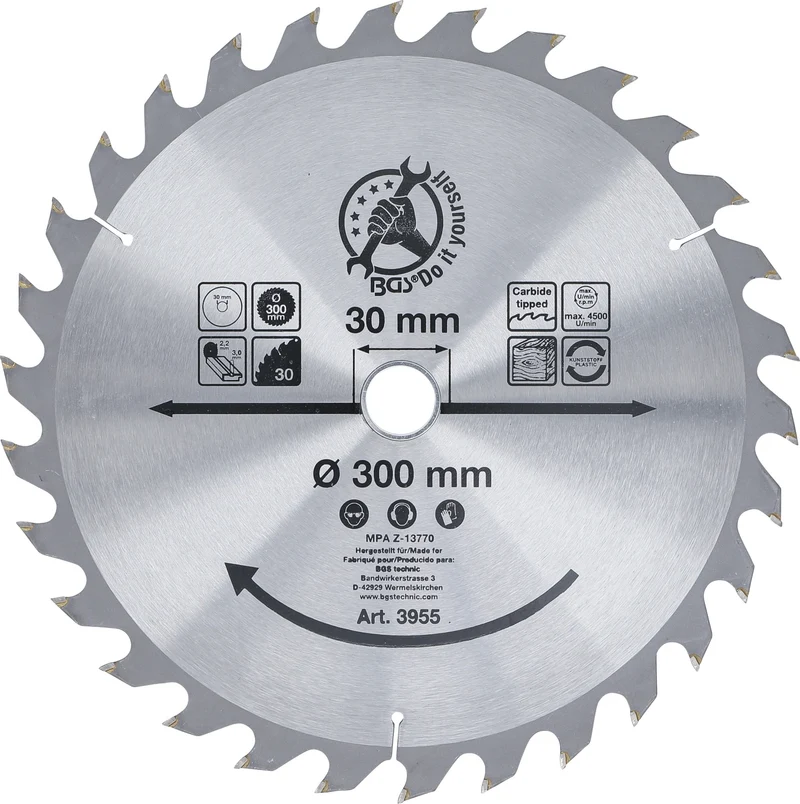 BGS DIY 3955 Hartmetall Kreissägeblatt Ø300 x 30 x 3,2mm 30 Zähne