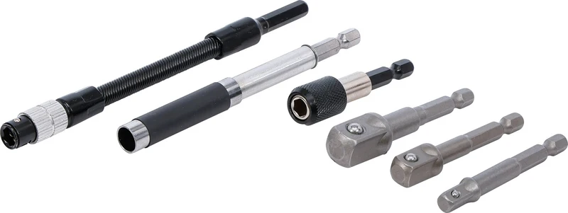 BGS DIY 20819 Satz Adapter und Verlängerungen für Bohrmaschinen Außensechskant 6,3mm (1/4") 6 teilig