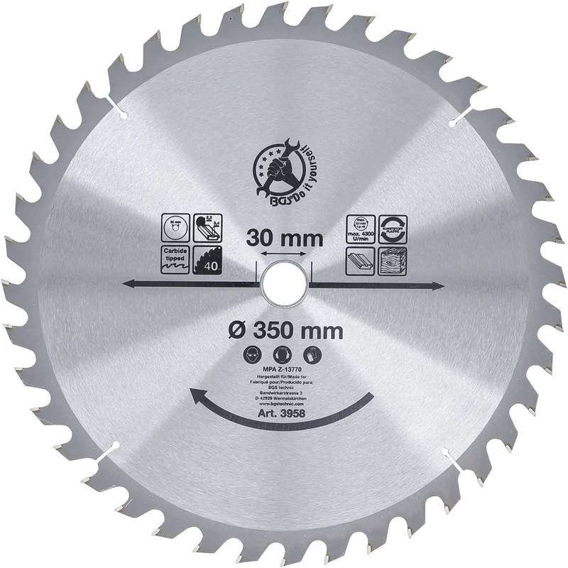 BGS DIY 3958 Hartmetall Kreissägeblatt Ø350 x 30 x 3,4 mm 40 Zähne