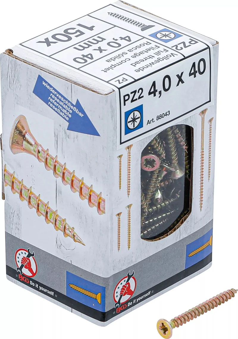 BGS DIY 88043 Satz Mehrzweckschrauben Kreuzschlitz PZ2 4,0x40mm 150 Stück