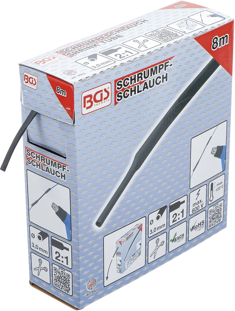 BGS 6923 Box Schrumpfschlauch schwarz Ø3,2mm 10 Meter zum Zuschneiden