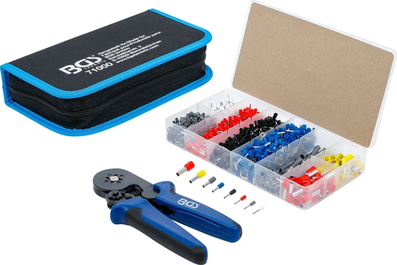BGS 71000 Crimpzange für Aderendhülsen 0,25-10mm² Vierkant mit 1200 Aderendhülsen