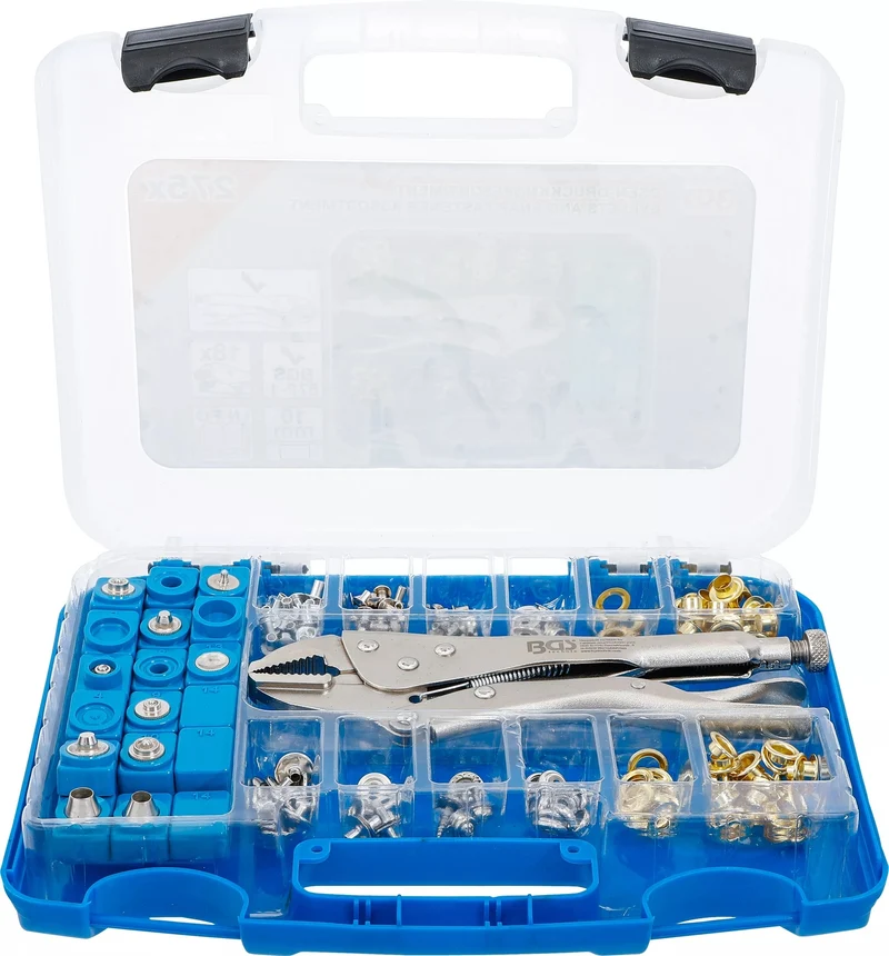 BGS 572 Sortiment mit Ösen, Druckknöpfen und passender Zange 275 teilig