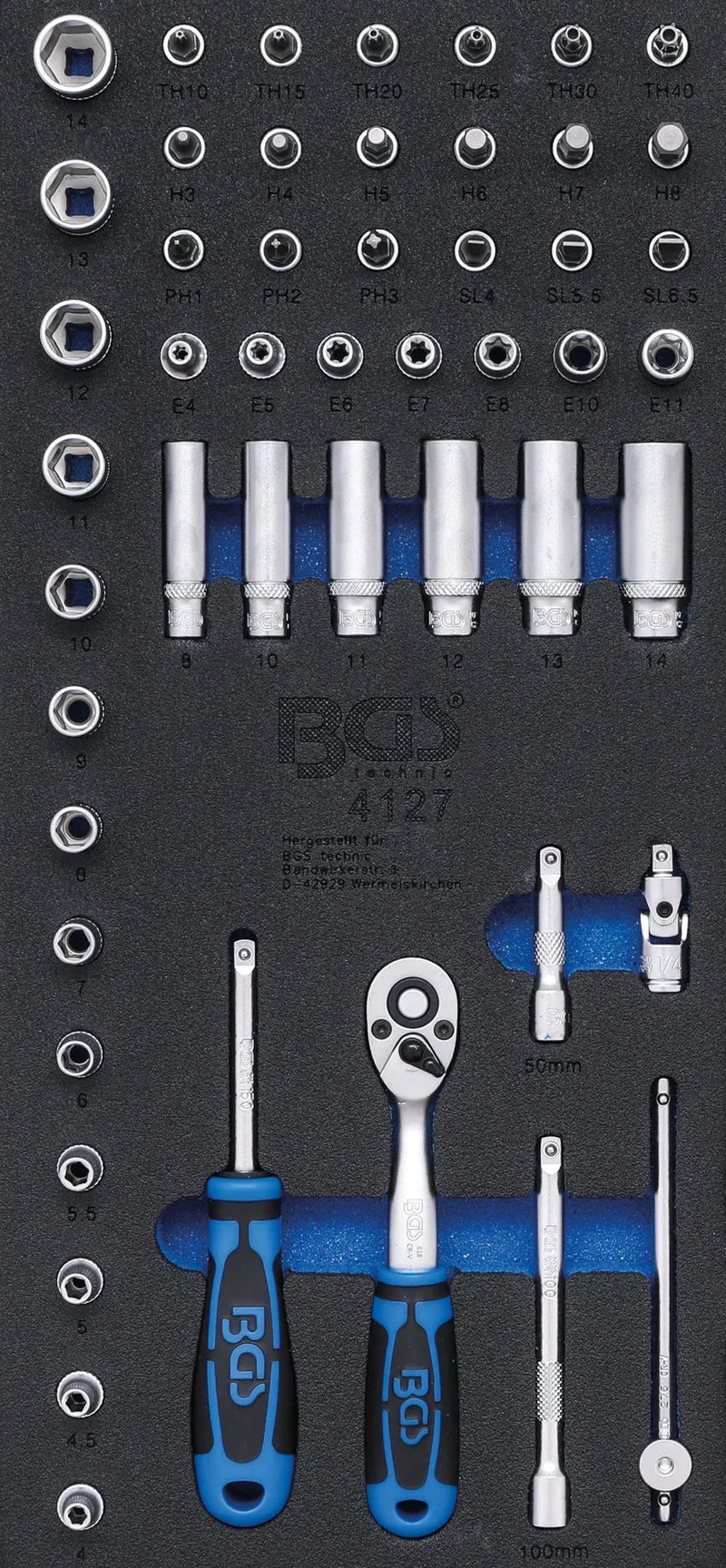 BGS 4127 Satz Steckschlüssel Antrieb 6,3mm (1/4") Werkstattwageneinlage 1/3 50 teilig