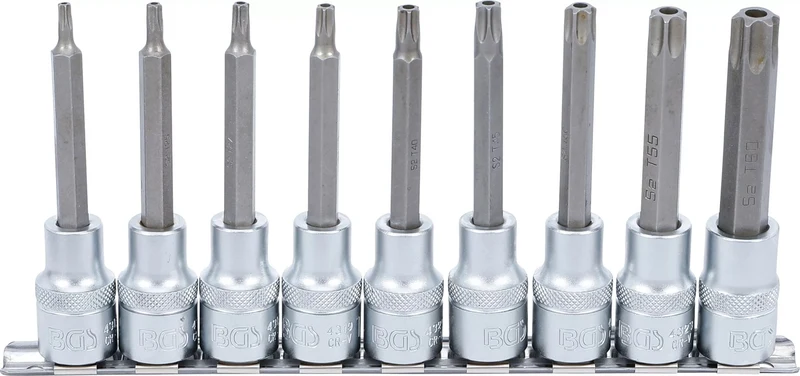 BGS 5178 Satz Biteinsätze T-Profil (für Torx) mit Bohrung T20 - T60 Antrieb Innenvierkant 12,5mm (1/2")