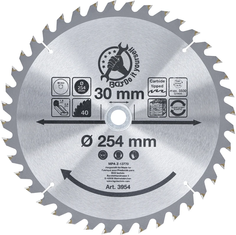 BGS DIY 3954 Hartmetall Kreissägeblatt Ø254 x 30 x 3,2mm 40 Zähne