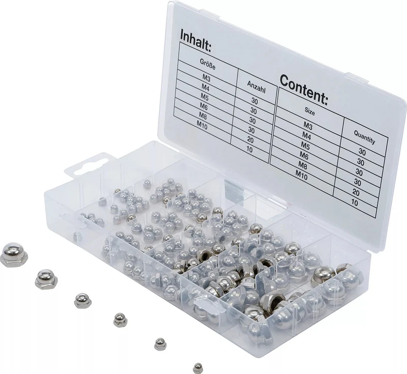 BGS 14130 Sortiment Hutmuttern M3 - M10 150 teilig