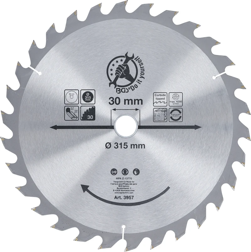 BGS DIY 3957 Hartmetall Kreissägeblatt Ø315 x 30 x 3,0 mm 30 Zähne
