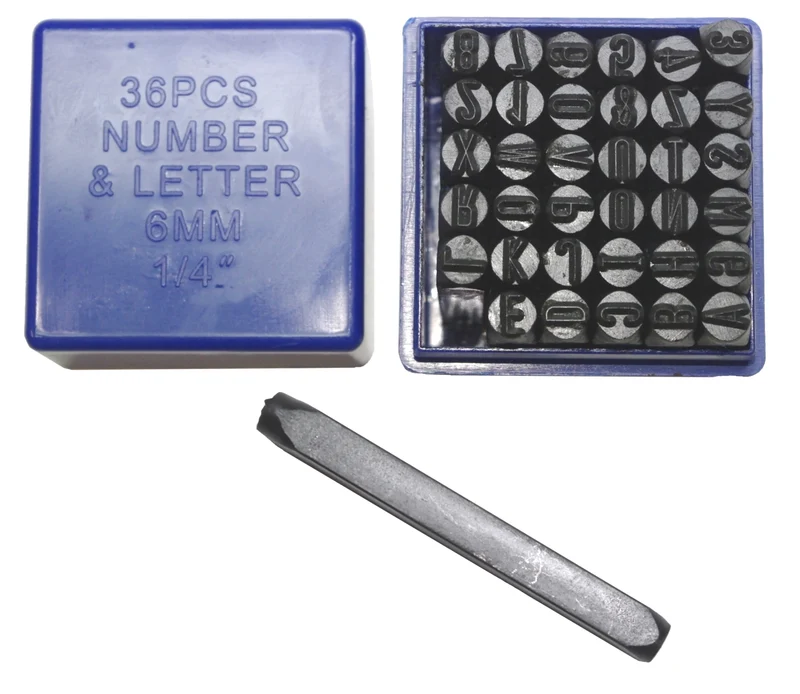 SATRA S-6NA36 Satz mit Einschlagzahlen & Einschlagbuchstaben Höhe 6mm Kästchen aus Kunststoff