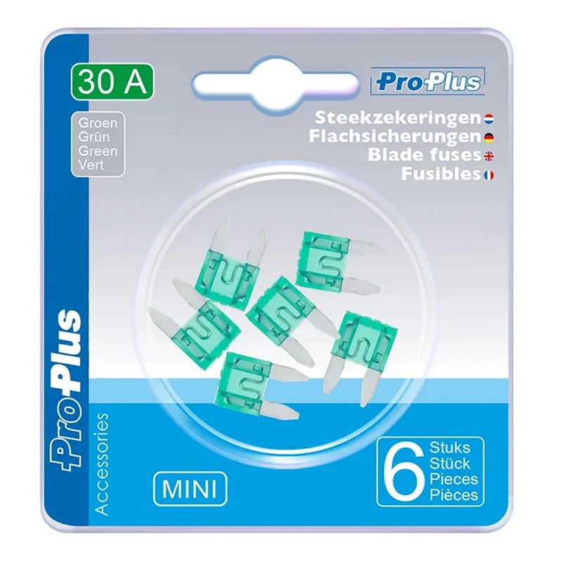 ProPlus 490369 Satz Flachsicherungen Mini 30A grün 6 Stück im Blister KFZ-Sicherungen